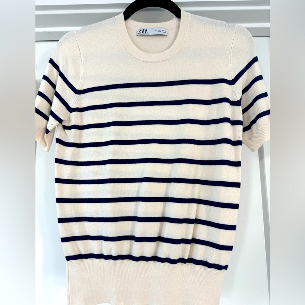 Zara Cream and Navy Striped Top